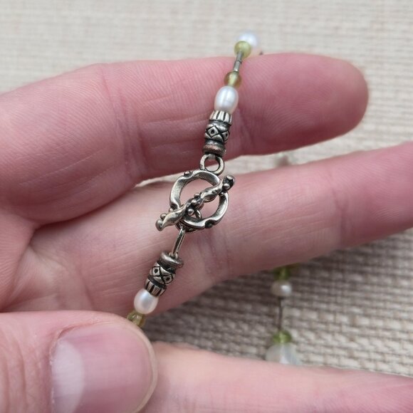 16 Inch Sterling Silver Pearls Peridot Quarts Stone Necklace B881 - Picture 4 of 6